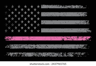 Thin Pink Line Flag. Breast Cancer Awareness Support Vector