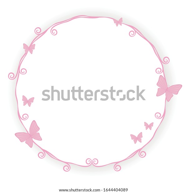 白い背景に薄いピンクのプリンセス の縁取り枠美しく 小さなピンクの蝶の丸い渦巻き状のかわいい シャドウオブジェクトを持つ のベクター画像素材 ロイヤリティフリー