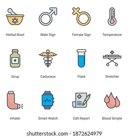Iconos de línea de color perfectos en píxeles delgados, de profesionales del hospital y de la salud y equipo médico. Símbolos simples para el desarrollo de aplicaciones y el diseño de sitios web. Paquete de iconos de trazo modificables de línea vectorial.