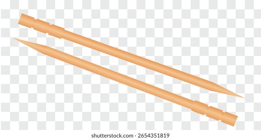 Thin pointed wooden bamboo skewers isolated on grey white background, modern vector.