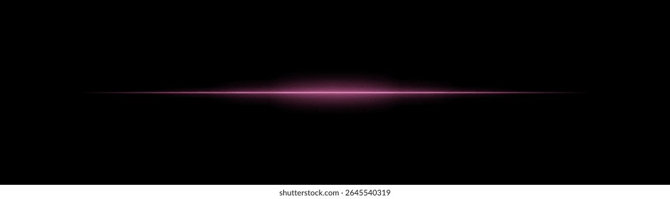Thin purple laser beam across dark background with glowing center. Minimalistic horizontal light effect with sharp gradient and smooth fade at edges.