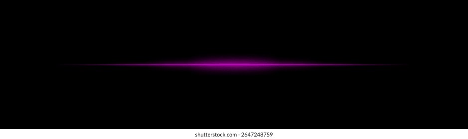 Thin purple laser beam across dark background with glowing center. Minimalistic horizontal light effect with sharp gradient and smooth fade at edges.