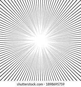 Thin Radial Lines For Comic Books. Manga Speed Frame, Superhero Action, Explosion Background. Black And White Vector Illustration