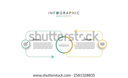 A thin rectangle two-stage business infographic for presentation, consisting of two stages, processes for achieving goals. Infographics with icons Modern flat infographic vector illustration