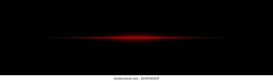 Thin red laser beam across dark background with glowing center. Minimalistic horizontal light effect with sharp gradient and smooth fade at edges.