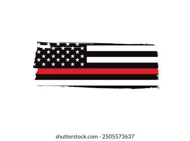Thin red line american flag, grunge vector graphic design