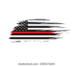 Thin red line american flag, grunge vector graphic design