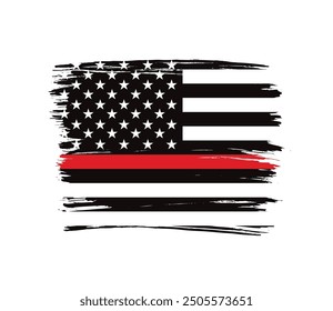 Thin red line american flag, grunge vector graphic design