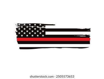 Thin red line american flag, grunge vector graphic design