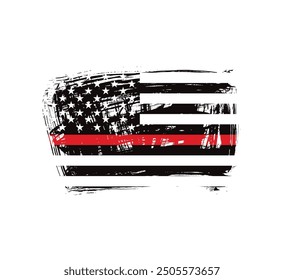 Thin red line american flag, grunge vector graphic design