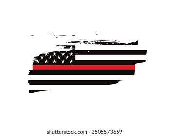 Thin red line american flag, grunge vector graphic design