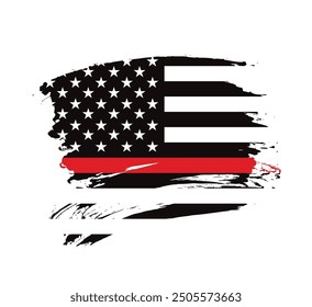 Thin red line american flag, grunge vector graphic design