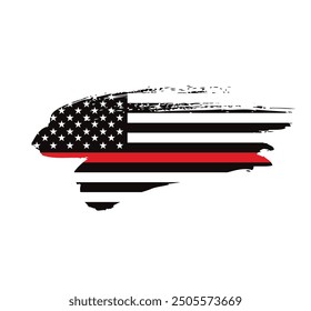Thin red line american flag, grunge vector graphic design