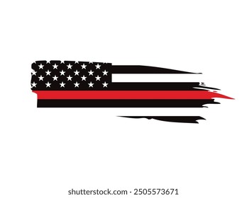 Thin red line american flag, grunge vector graphic design