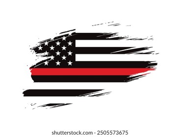 Thin red line american flag, grunge vector graphic design