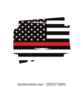 Thin red line american flag, grunge vector graphic design