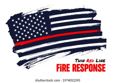 Thin red line, Distressed american flag vector template. Symbol of Firefighter Officers Memorial Day in United States. Illustration for poster, card, banner. 