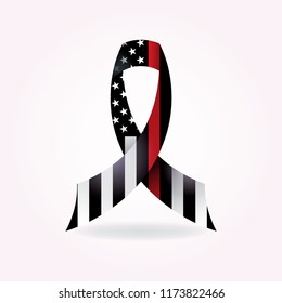 A thin red line firefighter American flag support ribbon illustration. Vector EPS 10 available.