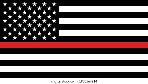 Thin Red Line Firefighter Flag. USA flag. Remembering, memories on fallen fire fighters officers on duty.