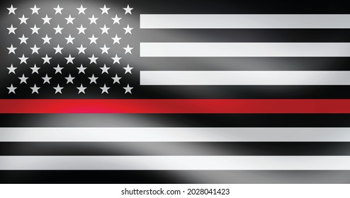 Thin Red Line Firefighter Flag. USA flag. Remembering, memories on fallen fire fighters officers on duty. Firefighter members honor. EPS10 vector.