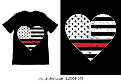 Thin Red Line Firefighter USA Flag T-Shirt Vector Design.