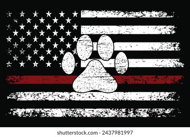 Thin Red Line Paw Flag Vector