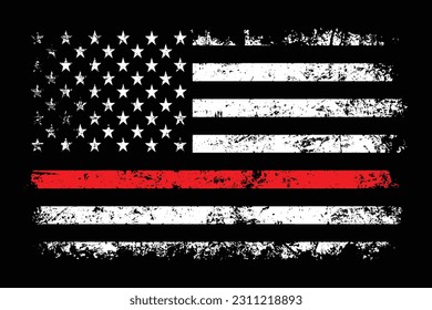 Thin Red Line USA Flag. Distressed American Firefighter Support Flag.