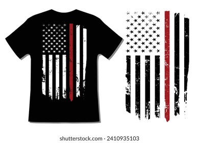 Thin Red Line With USA Flag T-Shirt Design