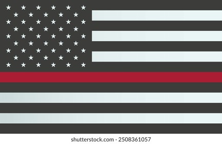 Thin red line USA Flag. Distressed American Firefighter Support Flag. Memories on fallen fire fighters officers on duty. Vector illustration