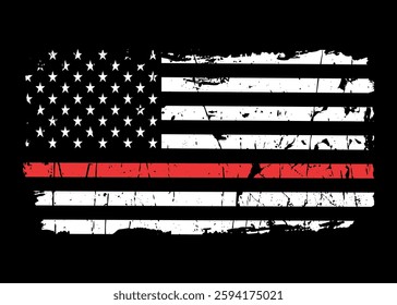 Thin Red Line USA Flag. Distressed American Firefighter Support Flag