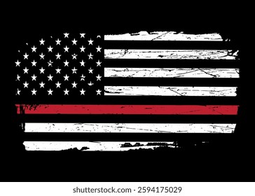 Thin Red Line USA Flag. Distressed American Firefighter Support Flag