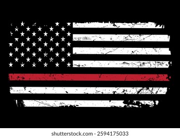 Thin Red Line USA Flag. Distressed American Firefighter Support Flag
