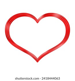 Thin red metallic heart frame. Glossy realistic heart border. Luxury symbol of love. Gold decorative design element for Valentines Day, wedding card, invitation. 3D vector illustration EPS 10.