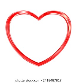 Thin red metallic heart frame. Glossy realistic heart border. Luxury symbol of love. Gold decorative design element for Valentines Day, wedding card, invitation. 3D vector illustration EPS 10.