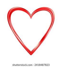 Marco delgado de corazón metálico rojo metálico. Borde cardíaco brillante y realista. Símbolo de amor de lujo. Elemento de diseño decorativo de oro para San Valentín, tarjeta de boda, invitación. Ilustración vectorial 3D EPS 10.