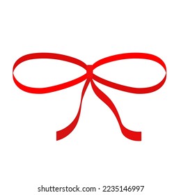 Thin red ribbon Christmas bow icon. Decoration element for giftbox present. Satin ribbons. White background. Isolated. Flat design. Vector illustration