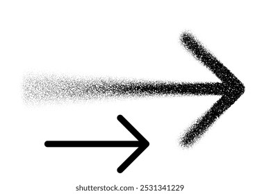 A thin right-pointing arrow transitioning from a solid black line to scattered dots, symbolizing motion and direction. Vector illustration.