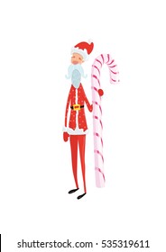 Thin Santa Claus (Father Frost) with Christmas candy. Postcard, sticker.