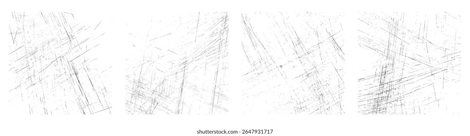 Thin scratch grunge texture overlays on white background. Abstract linear distressed textures set.
