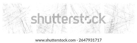 Thin scratch grunge texture overlays on white background. Abstract linear distressed textures set.
