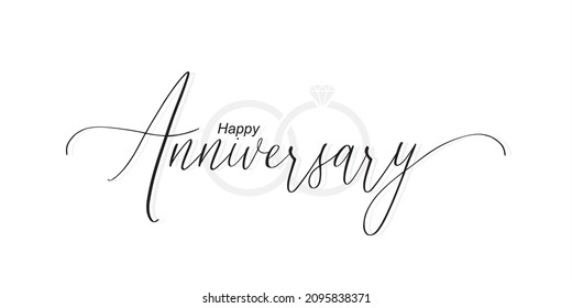 Thin Script Calligraphy of Happy Anniversary. Creative Card Design of Happy Anniversary. Editable Illustration.