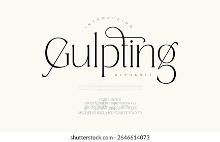 Fonte serif fina com loops artísticos e acentos caligráficos, perfeito para design editorial e de marca de luxo