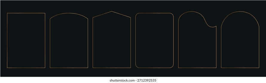 Thin set gold elegant  luxury frames. Vector simple  line  gold  border square. Premium design template for card, cosmetic, wedding, gala invitation.