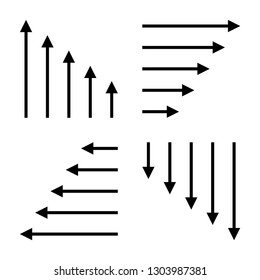 Thin sharp arrow icons set with triangle pointers. Up, down, left, right arrows.