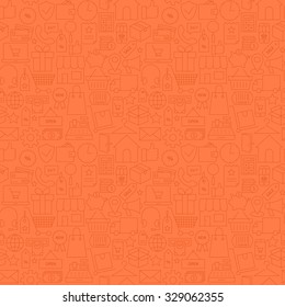 Thin Shop Store Commerce Finance Line Seamless Red Pattern. Vector Online Shopping Store and Market Design and Seamless Background in Trendy Modern Line Style. Thin Outline Art