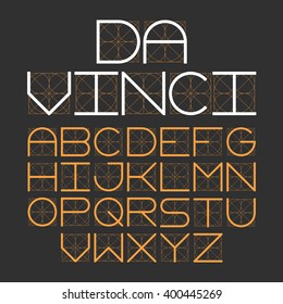 Thin simple font Da Vinci. Vector.