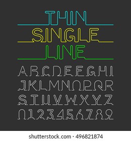 Thin Single Line Font, Alphabet And Numbers. Vector Illustration.