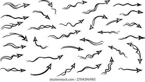 Flechas de boceto delgado colección de líneas fluidas curvas elegantes dibujadas Elementos de puntero Señales de navegación complejas