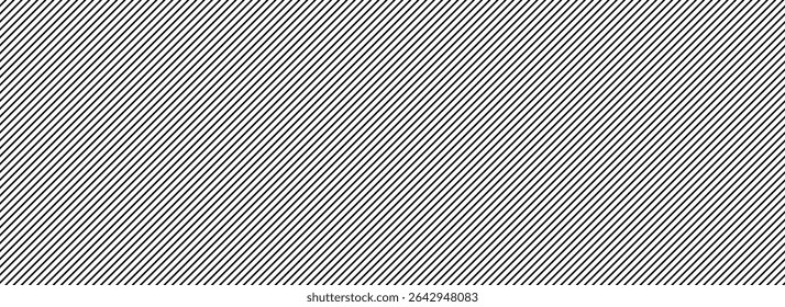 Thin slash line seamless pattern. Repeated fine diagonal lines background. Pinstripe linear wallpaper. Black and white tilted slanted stripes backdrop. Repeating oblique strip texture overlay. Vector 