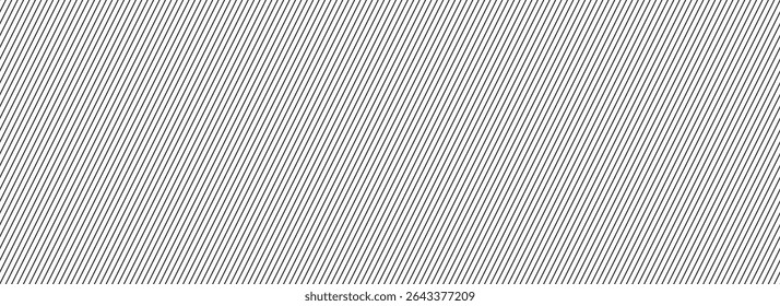 Thin slash line seamless pattern. Repeated fine diagonal lines background. Pinstripe wallpaper. Black and white tilted slanted strip backdrop. Repeating oblique linear texture overlay. Vector 